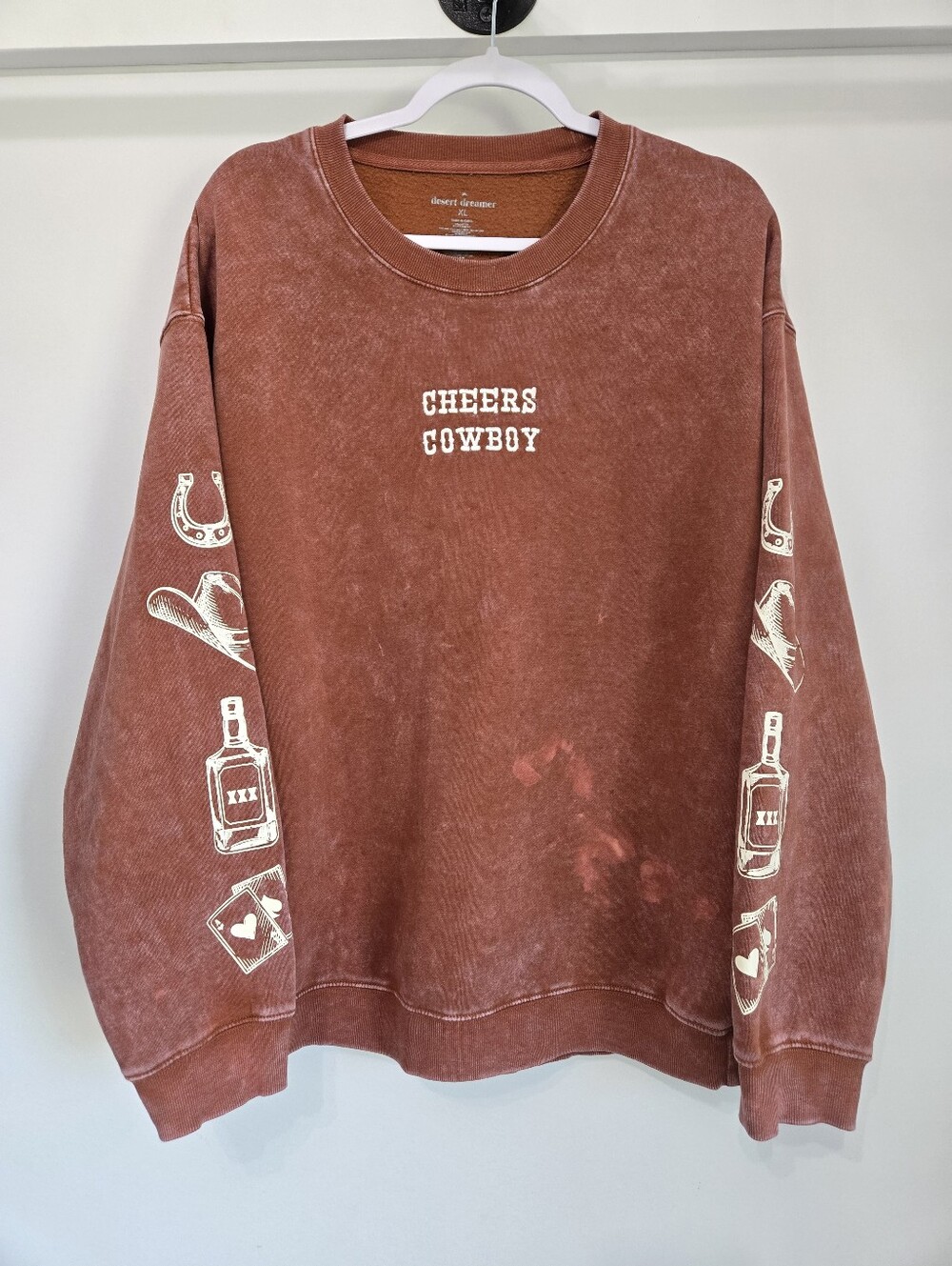 Desert Dreamer Cheers Cowboy Oversized Mineral Wash Sweatshirt XL Western Women